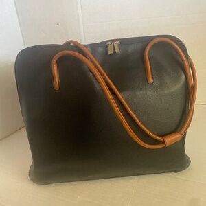 Vintage Cleo & Patek Paris black leather tote bag .